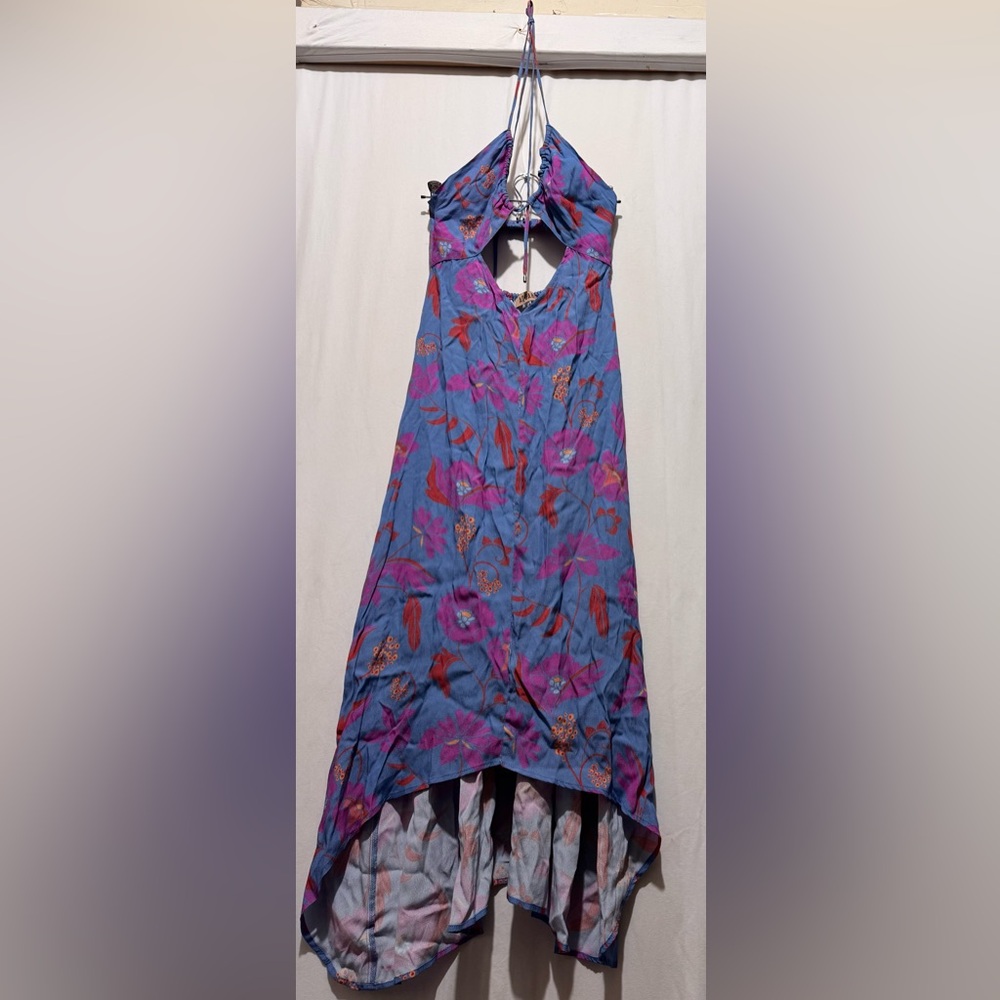 AQUARI Floral Halter Neck Dress - Blue and Purple